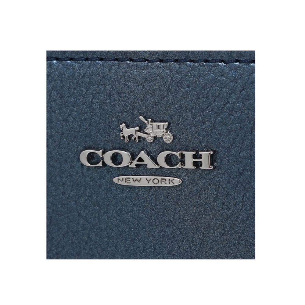 Coach Metallic Navy Blue Leather With Silver Hardware Accordion Zip Wallet NWT - Picture 3 of 14